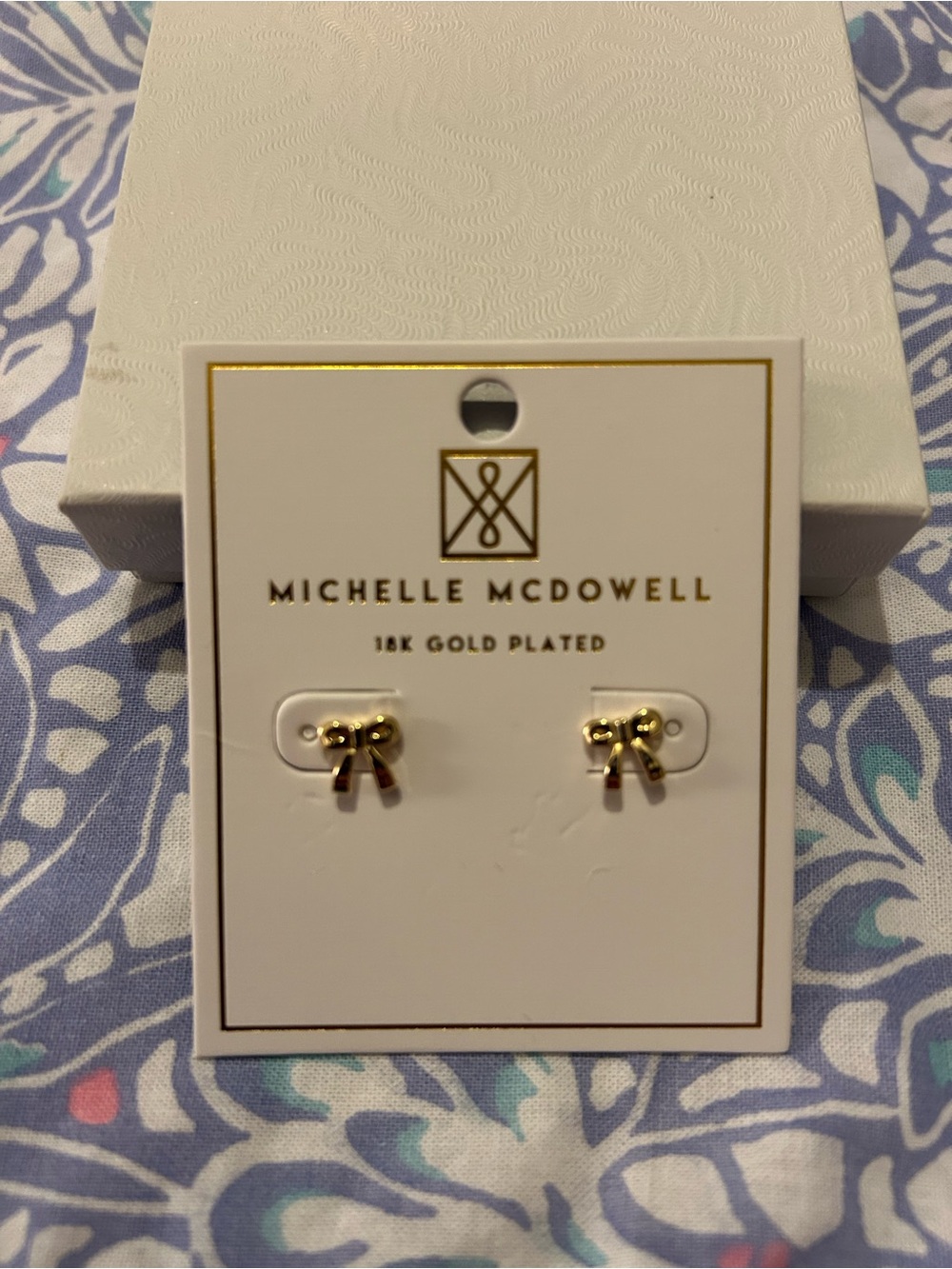 Michelle McDowell Gold Bow Stud Earrings - 18K Gold Plated New in Box